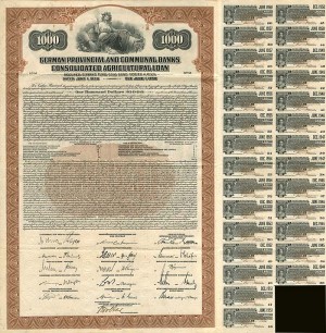 German Provincial and Communal Banks Consolidated Agricultural Loan 6.5% 1928 Bond (Uncanceled)